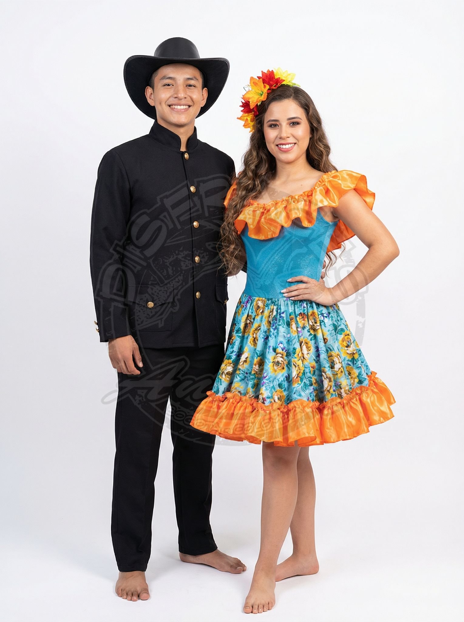 Pareja con trajes de Joropo de la cultura llanera para adultos, ideal para Carnaval, fiestas folclóricas y eventos culturales