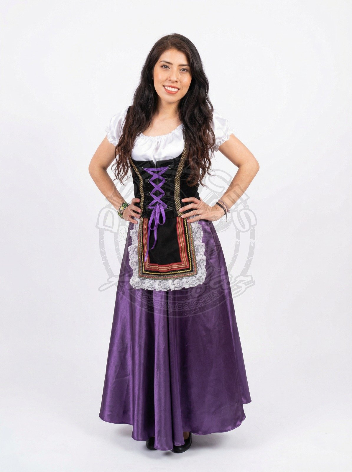 Disfraz tradicional alemán para mujer, vestido tipo dirndl con corsé y blusa blanca, ideal para fiestas culturales y Oktoberfest