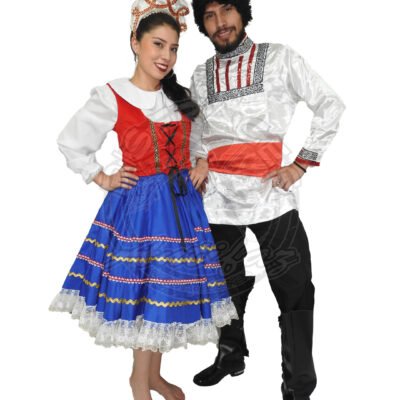 Pareja con trajes Polka Rusa para adultos, ideal para Carnaval, fiestas temáticas y eventos culturales