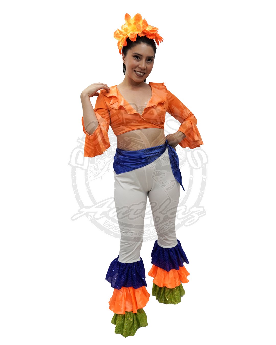 Traje Samba del Carnaval de Brasil para adultos, con prendas coloridas, pañoleta en la cintura y tocado en flores, ideal para Carnaval, fiestas temáticas y eventos culturales