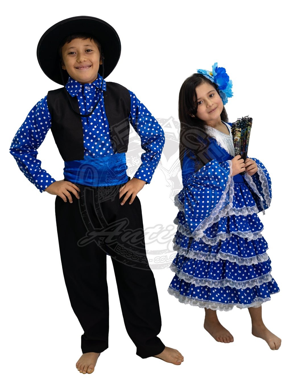 Disfraz flamenca niña azul con lunares y traje español niño Bogotá baile España
