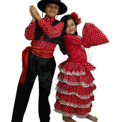 Disfraz flamenca niña roja y traje español niño en pareja Bogotá baile España